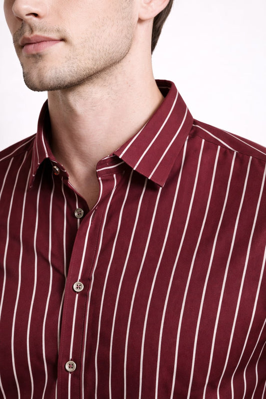 Men’s Maroon & White Striped Cotton Shirt