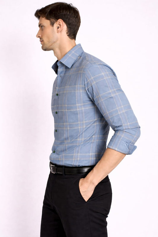 Men’s Blue Checkered Cotton Shirt