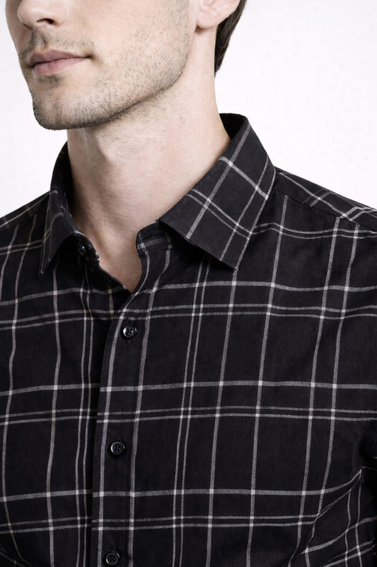 Men’s Black Checkered Cotton Shirt