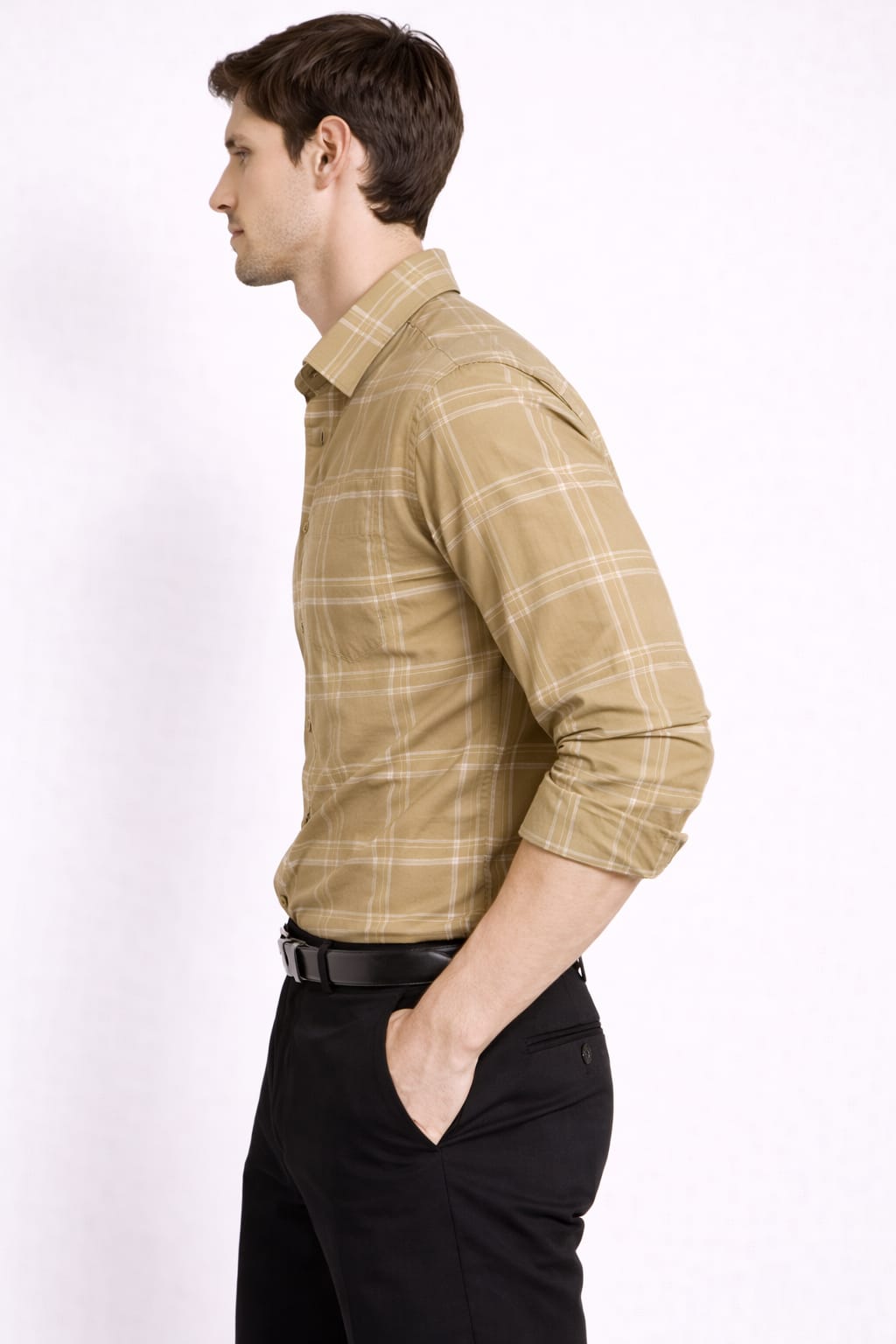 Men’s Beige Checkered Cotton Shirt