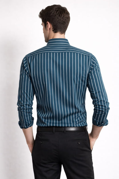 Men’s Teal Blue & White Striped Cotton Shirt