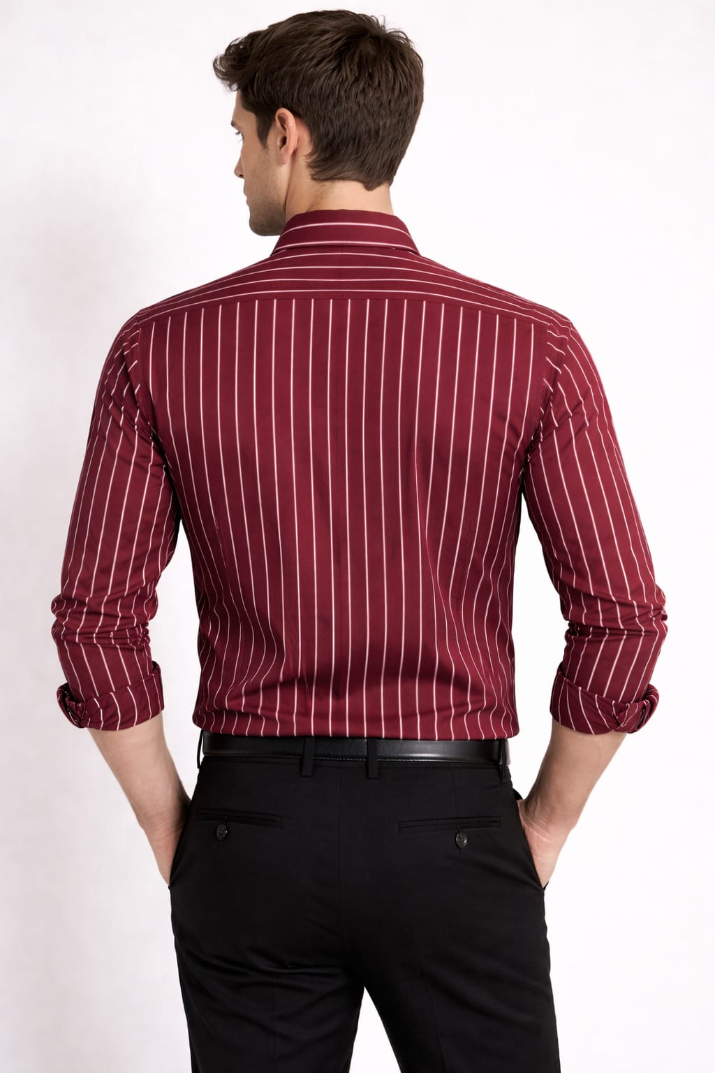 Men’s Maroon & White Striped Cotton Shirt