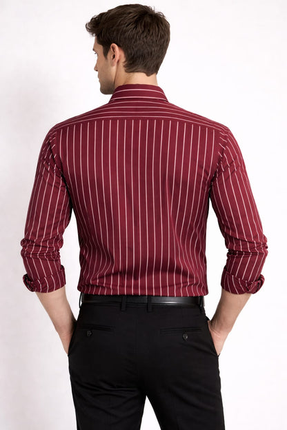 Men’s Maroon & White Striped Cotton Shirt