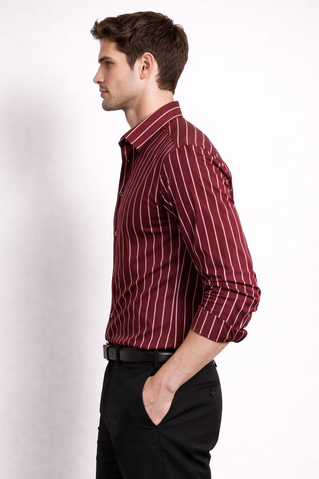 Men’s Maroon & White Striped Cotton Shirt
