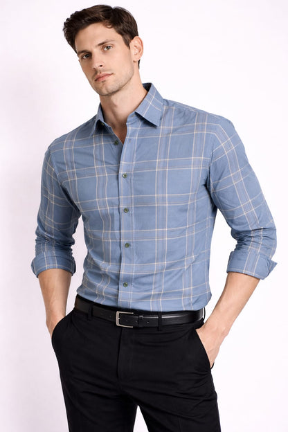 Men’s Blue Checkered Cotton Shirt