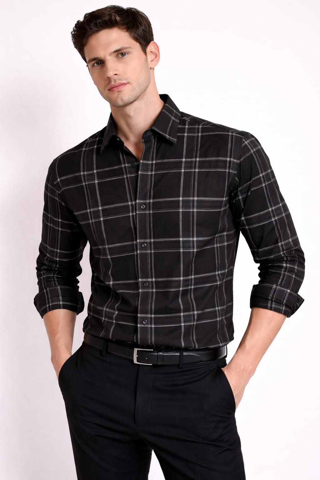 Men’s Black Checkered Cotton Shirt