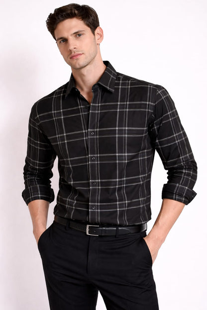 Men’s Black Checkered Cotton Shirt