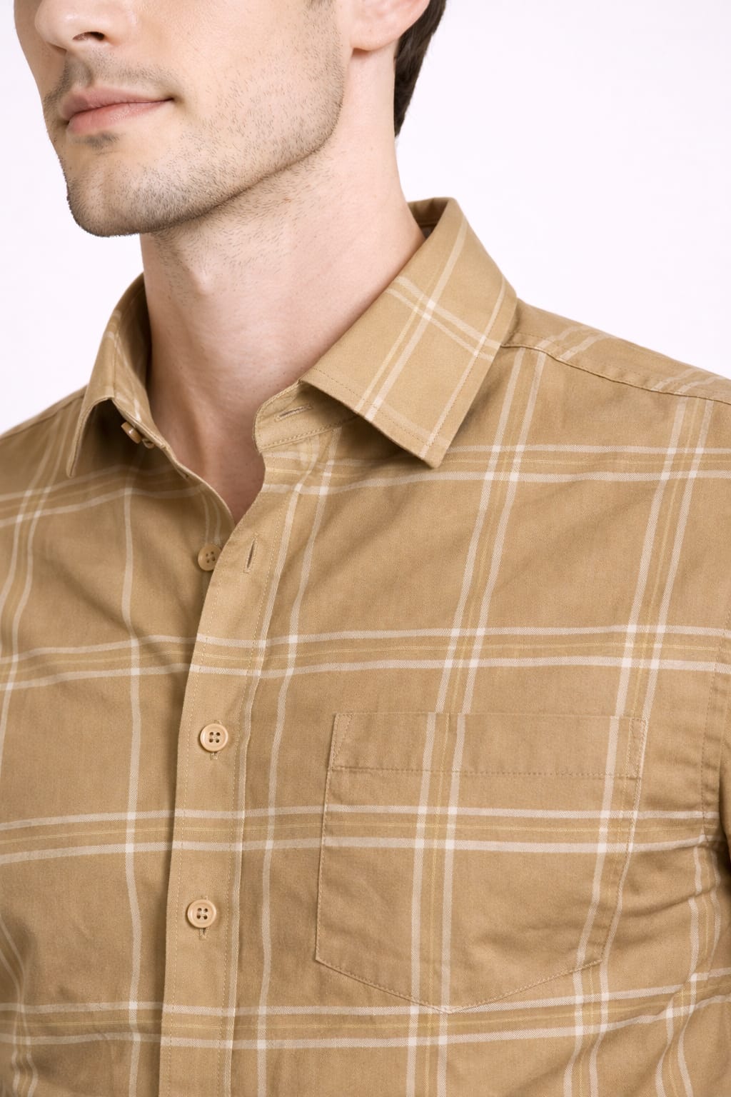 Men’s Beige Checkered Cotton Shirt