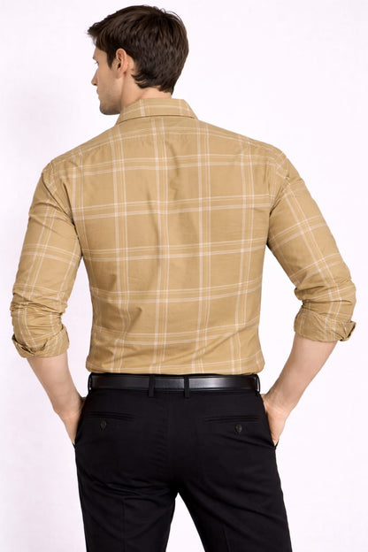 Men’s Beige Checkered Cotton Shirt