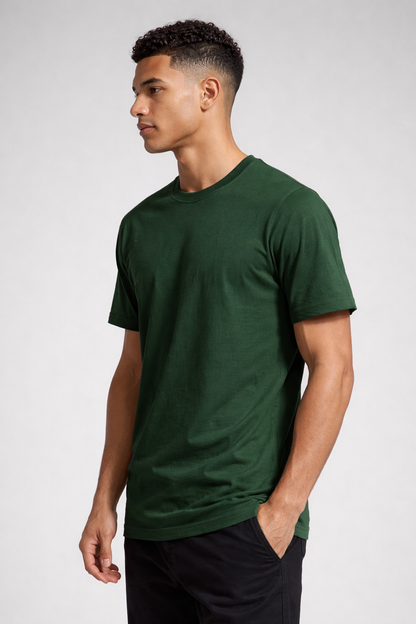 Men Solid Bio Washed Premium Cotton Lightweight & Breathable Regular Fit T-Shirt